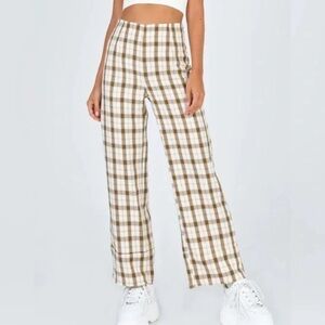 Princess Polly Plaid Brown and Cream Pants